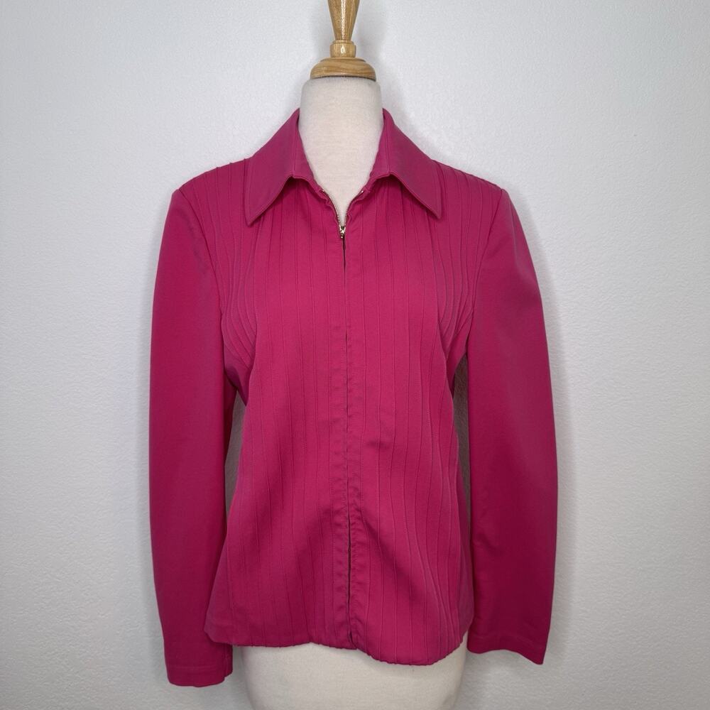 St John Sport Womens Blazer Jacket‎ Size M Pink Cotton Stretch Full Zip Office